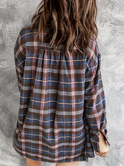 Plaid Print Button Up Long Sleeve Turn Down Collar Shacket