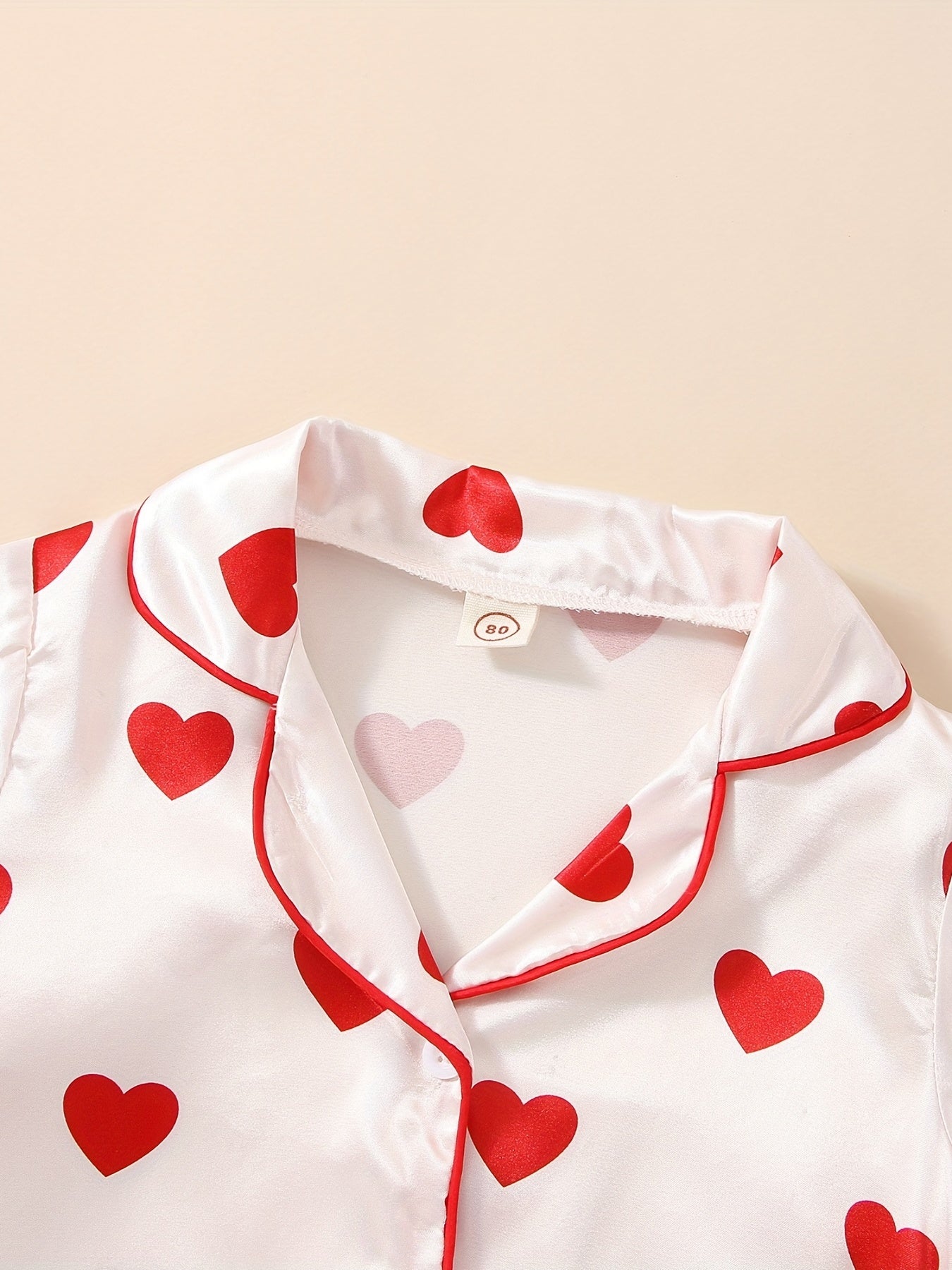 Girls' Cotton Heart Print Pajama Set V Neck Long Sleeve Shirt & Pants