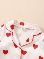 Girls' Cotton Heart Print Pajama Set V Neck Long Sleeve Shirt & Pants