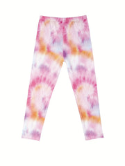3pcs Girls Bow Heart Fish Scale Tie Dye Athletic Workout Leggings