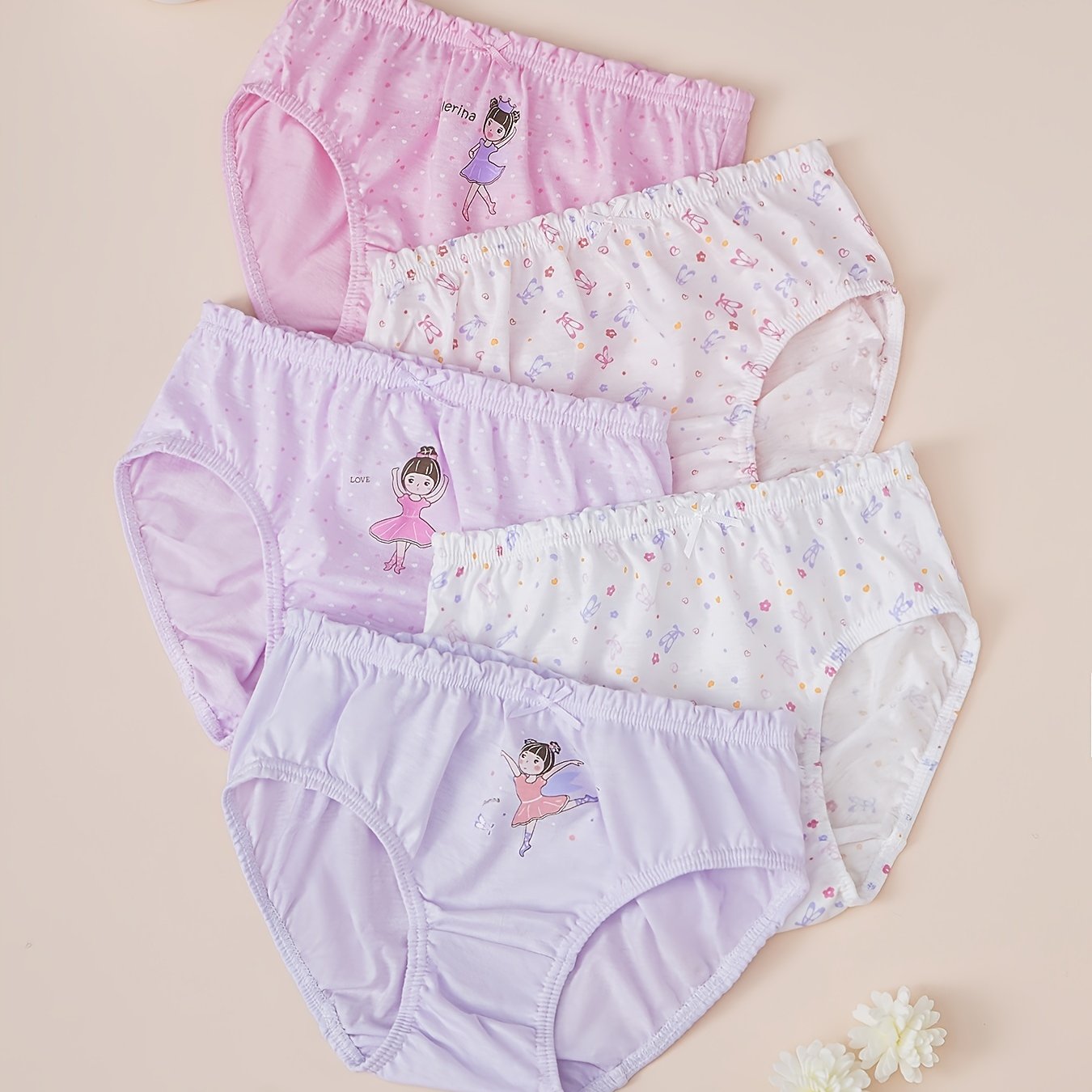 5pcs Girls Ballet Dancer Frill Trim Shortie Brief Cotton Underwear