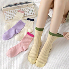 5 Pairs Colorblock Crew Socks Women's Mid Tube Stockings