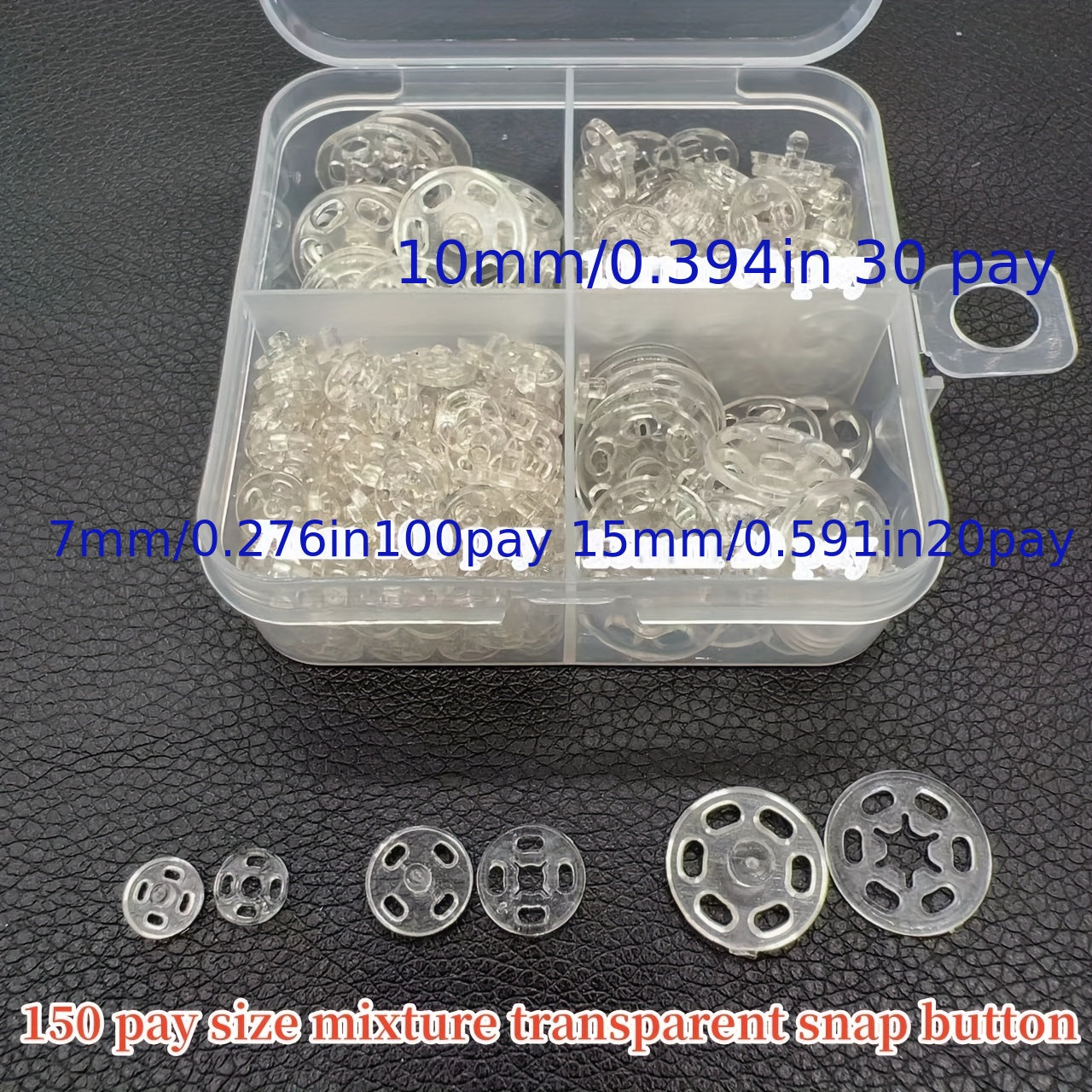 150 Round Transparent Snap Buttons for Clothing DIY