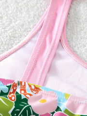Girl's Tropical Plant Pattern Onesie Swimsuit with Bowknot Tankini