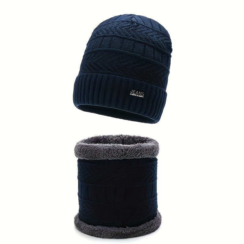 Winter Knitted Beanie Hat & Scarf Set with Ear Protection