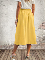 High Waist Button-Up Midi Skirt Solid Casual