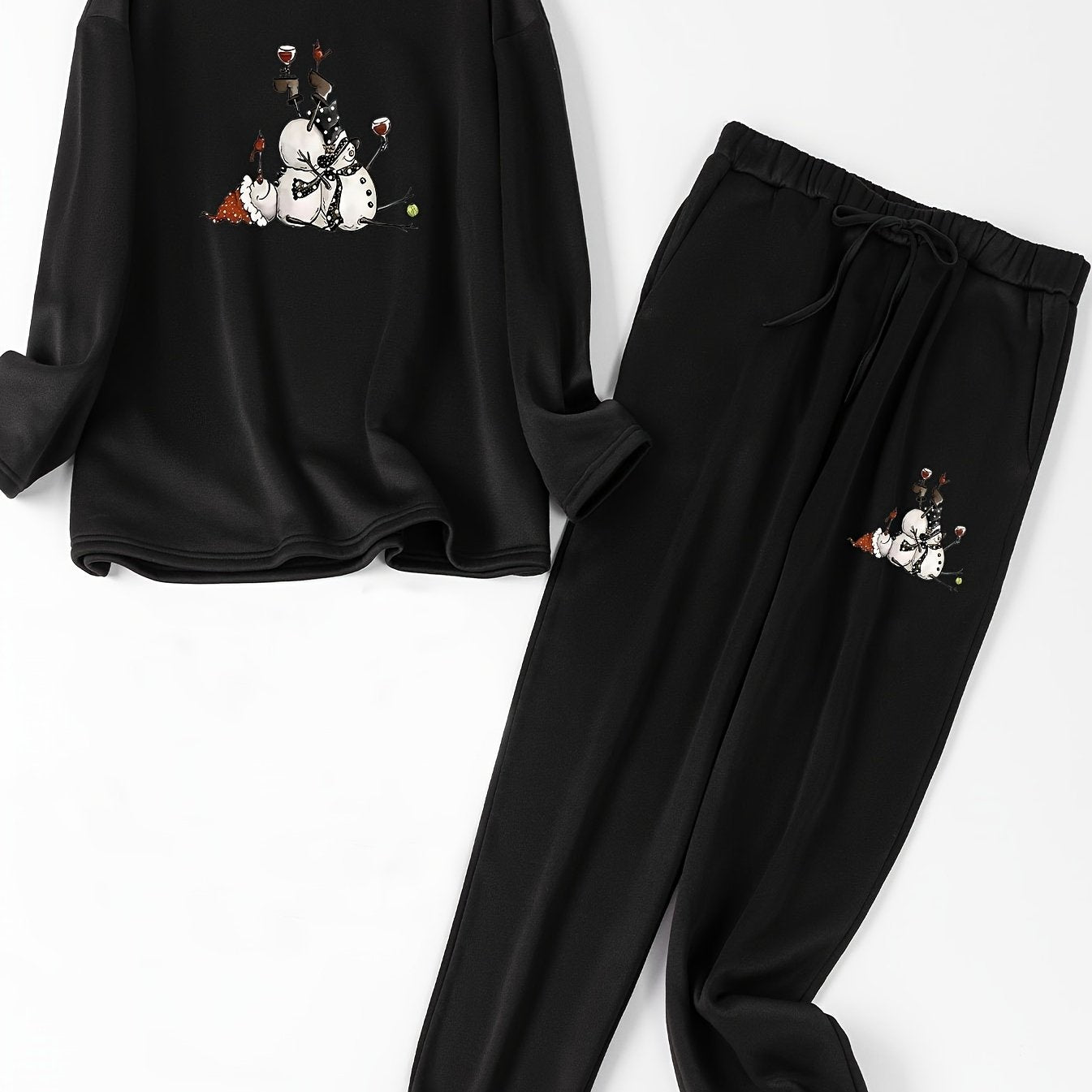 Snowman Print Fleece Top & Joggers Pajamas 2 Piece Set