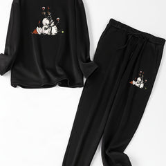 Snowman Print Fleece Top & Joggers Pajamas 2 Piece Set