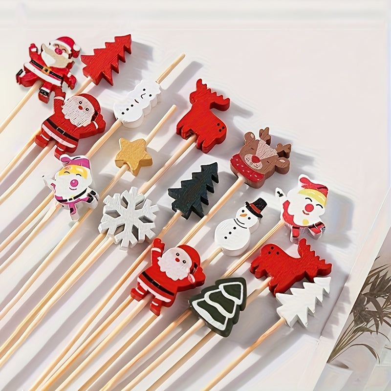 100pcs Christmas Santa Claus Bamboo Picks for Holiday Parties Table Decor