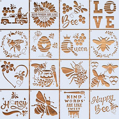 16pcs Reusable Bee Stencils for Honeycomb Designs on Wood Fabric and Walls