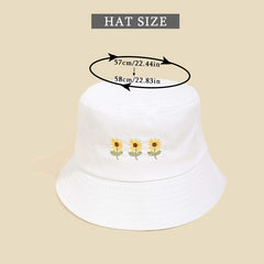 Three Flowers Embroidery Bucket Hat Solid Cotton Summer Sun Hat Women Basin Cap