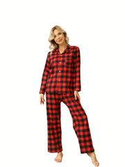 Plaid Pajama Set Button Top & Pants
