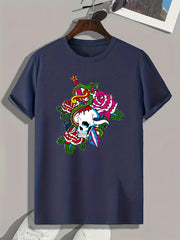 Skull Flowers Print Men's Graphic T-shirt for Summer