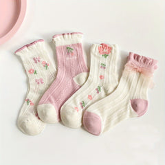 Princess Style Lace Bow Mesh Knee High Socks for Girls