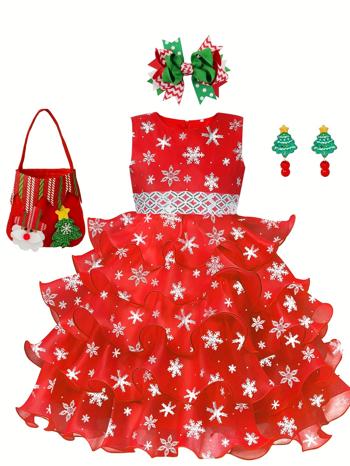Girl's Christmas Costume Snowflake Sequin Decor Dress Kids Clothes For Party