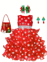 Girl's Christmas Costume Snowflake Sequin Decor Dress Kids Clothes For Party