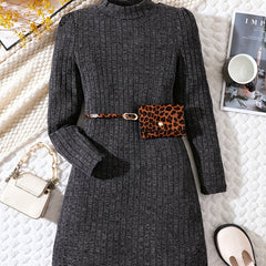 Girls' Stand Collar Knitted Dress Holiday Party Outfit