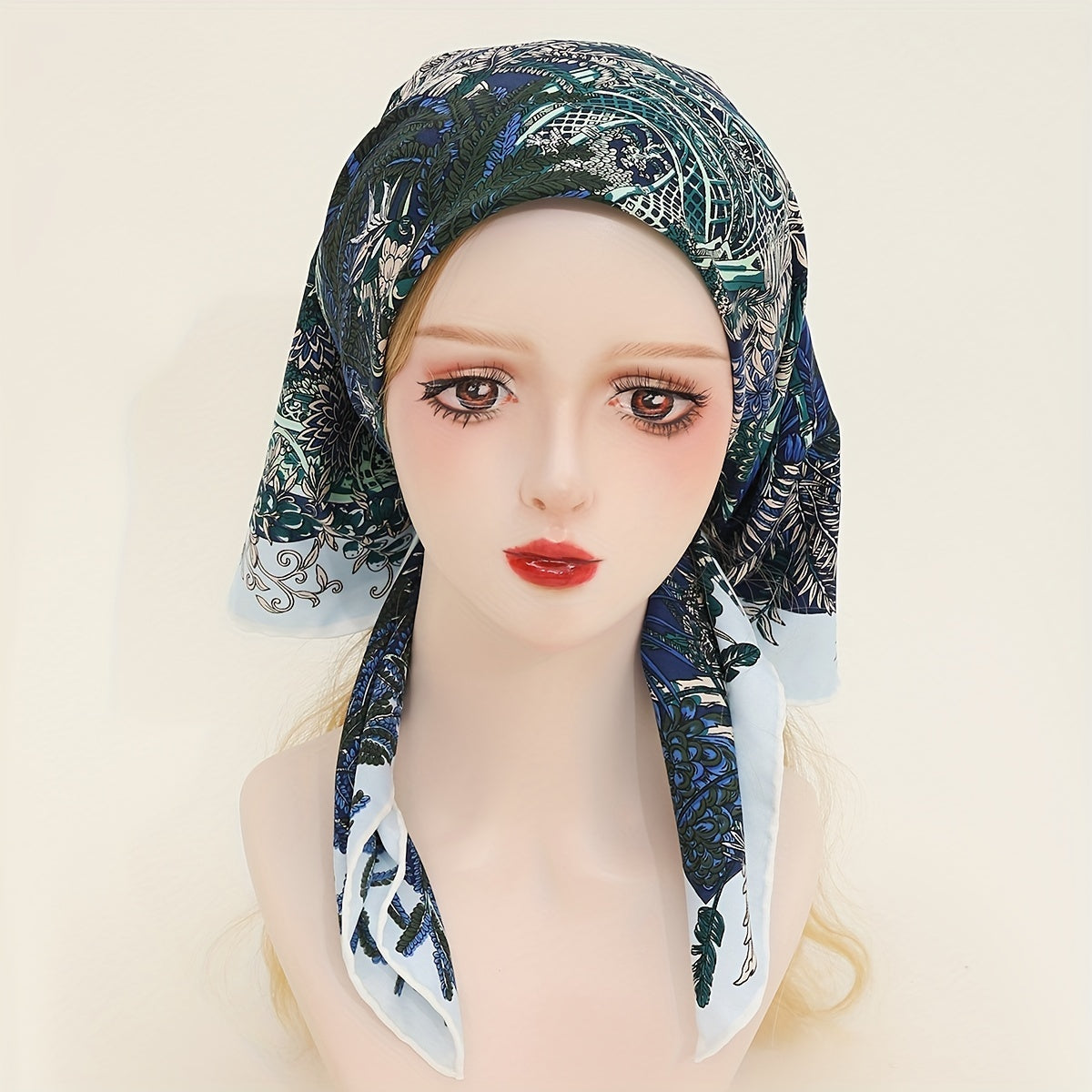 Boho Leaf Print Bandana Vintage Shawl Satin Square Scarf Head Wrap For Women
