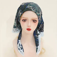 Boho Leaf Print Bandana Vintage Shawl Satin Square Scarf Head Wrap For Women