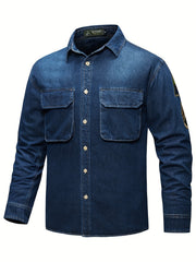 Men's Denim Shirt Chest Pockets Soft Casual Shirt