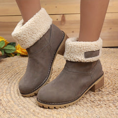 Women's Fuzzy Ankle Boots Chunky Heel Warm Velvet Fluffy Winter Shoes