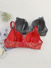 2 Pack Plus Size Bras Set Women's Tulip Print Padded Bras Two Piece Set
