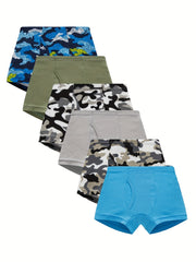 6pcs Boys Cartoon Print Cotton Boxer Briefs