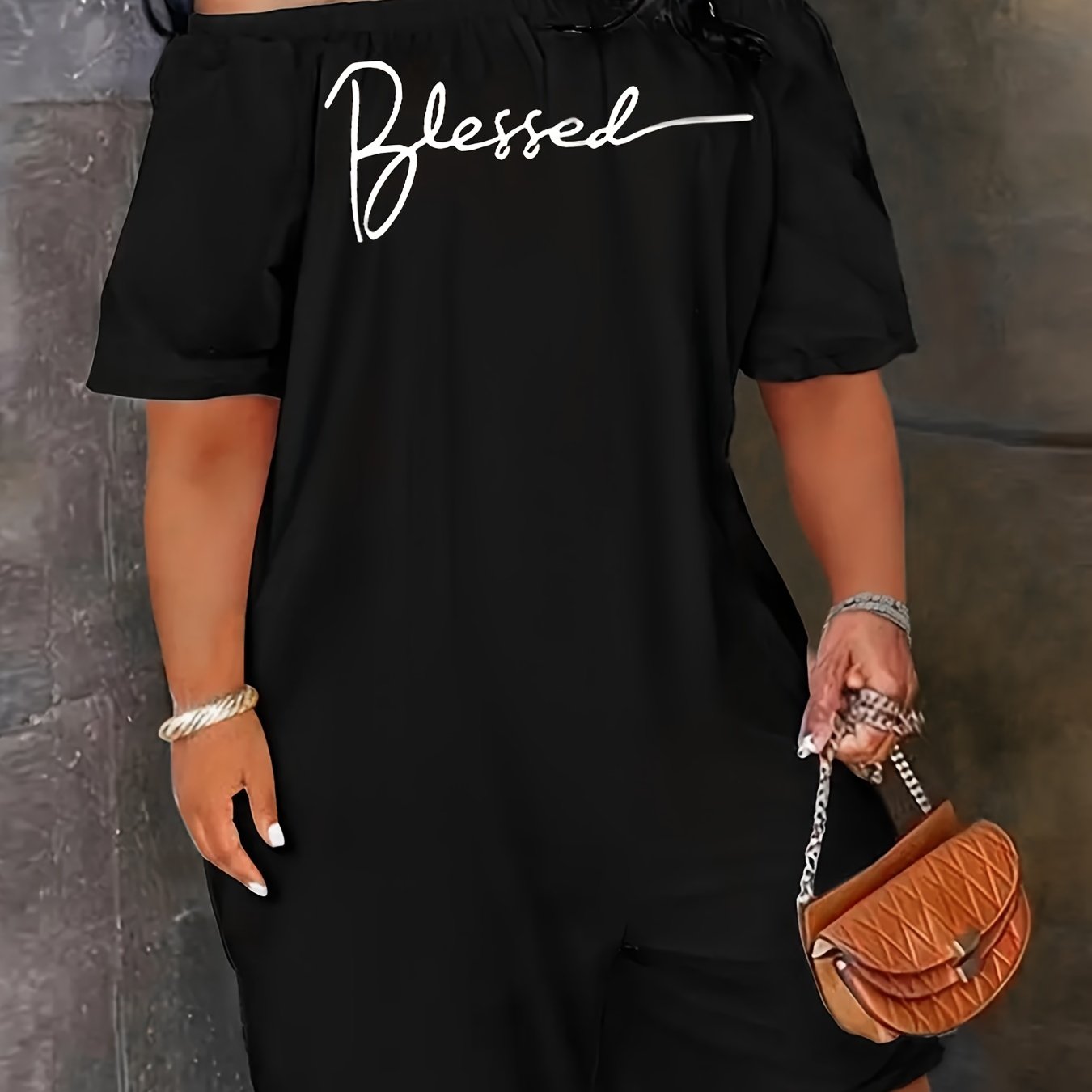 Art Letter Print Off Shoulder Romper