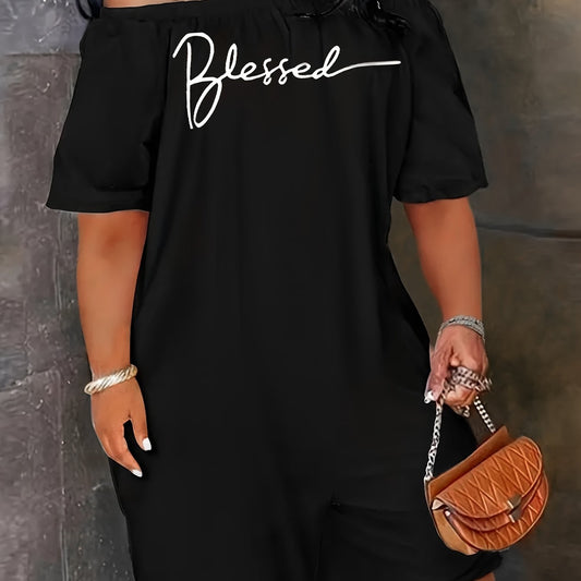 Art Letter Print Off Shoulder Romper