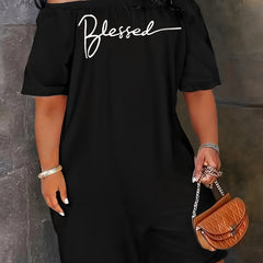 Art Letter Print Off Shoulder Romper