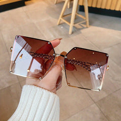 Oversized Square Sunglasses Rivet Decor Gradient UV400