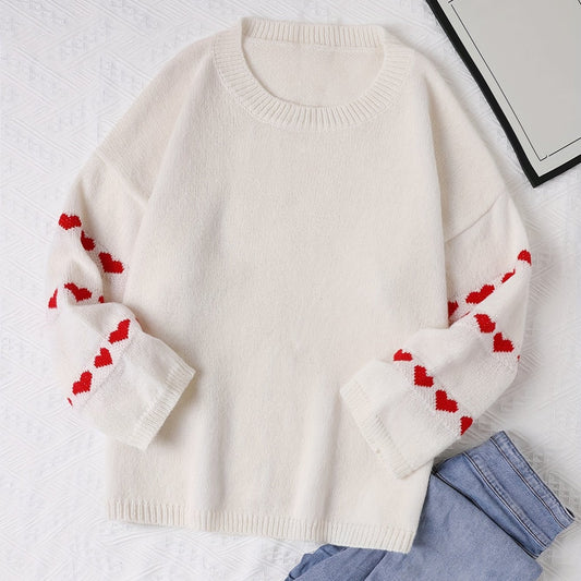 Heart Print Sweater Women's Long Sleeve Jumper