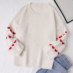 Heart Print Sweater Women's Long Sleeve Jumper