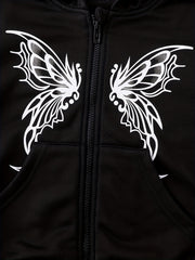 Teen Girl's Butterfly Print Zip Up Hoodie Sweatshirt