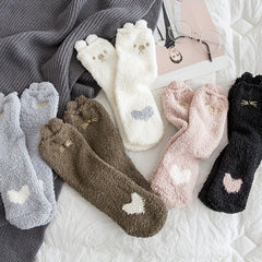 5 Pairs Heart Print Socks Warm Women's Stockings & Hosiery