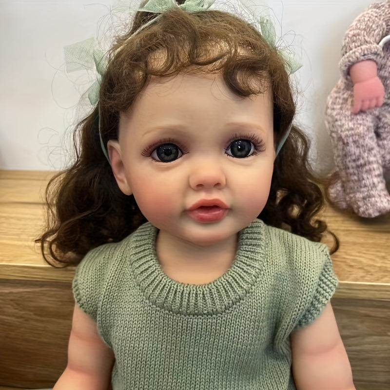 22 Inch Reborn Baby Dolls Lifelike Newborn Doll Curly Hair Full Vinyl Girl Doll