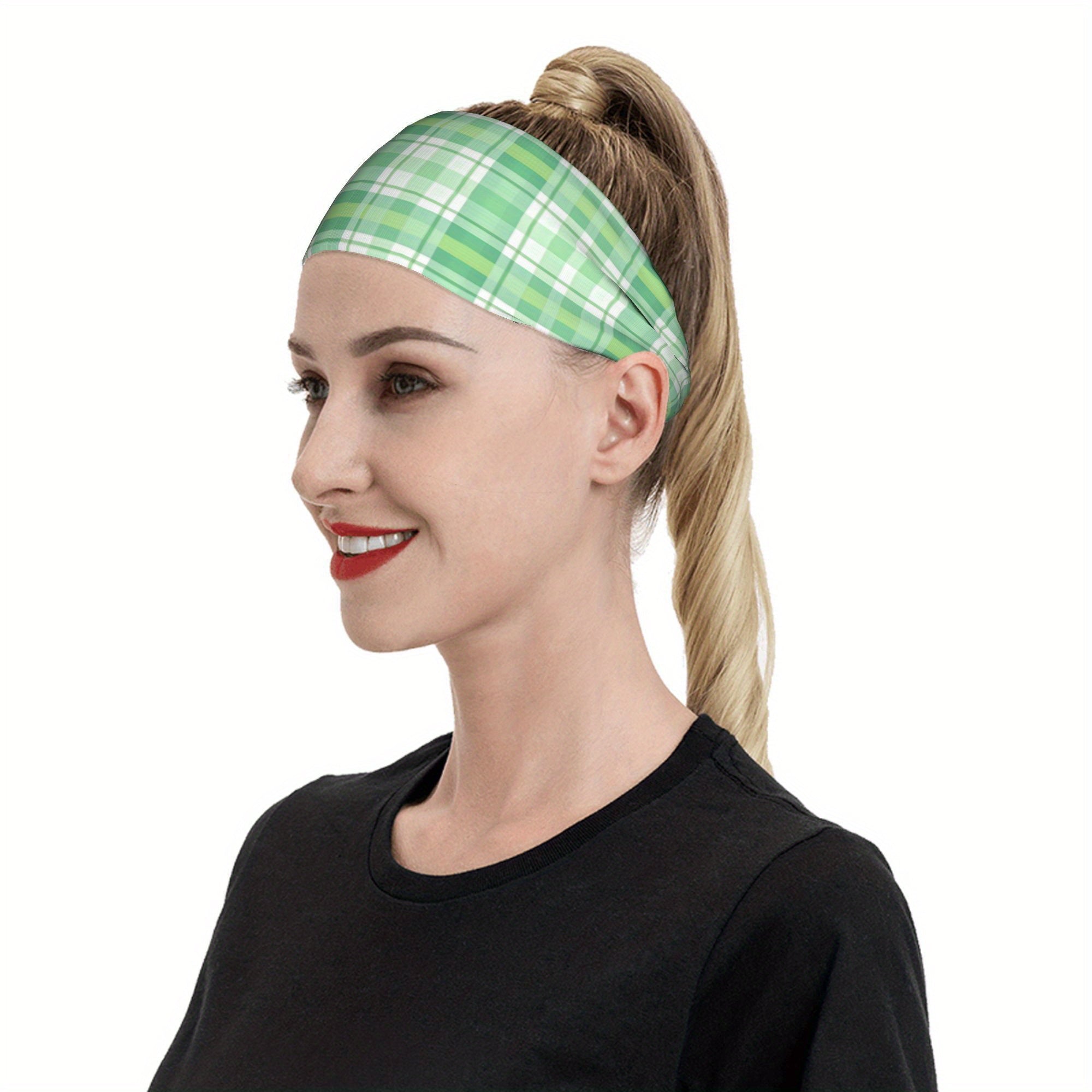 Vintage Plaid Headband Green Checkered for Sport & Casual Outfits