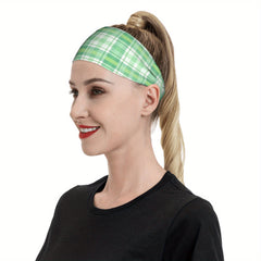 Vintage Plaid Headband Green Checkered for Sport & Casual Outfits
