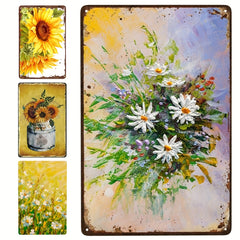 Retro Metal Sign Flowers Daisy & Sunflower Vintage Tin Poster Plaque