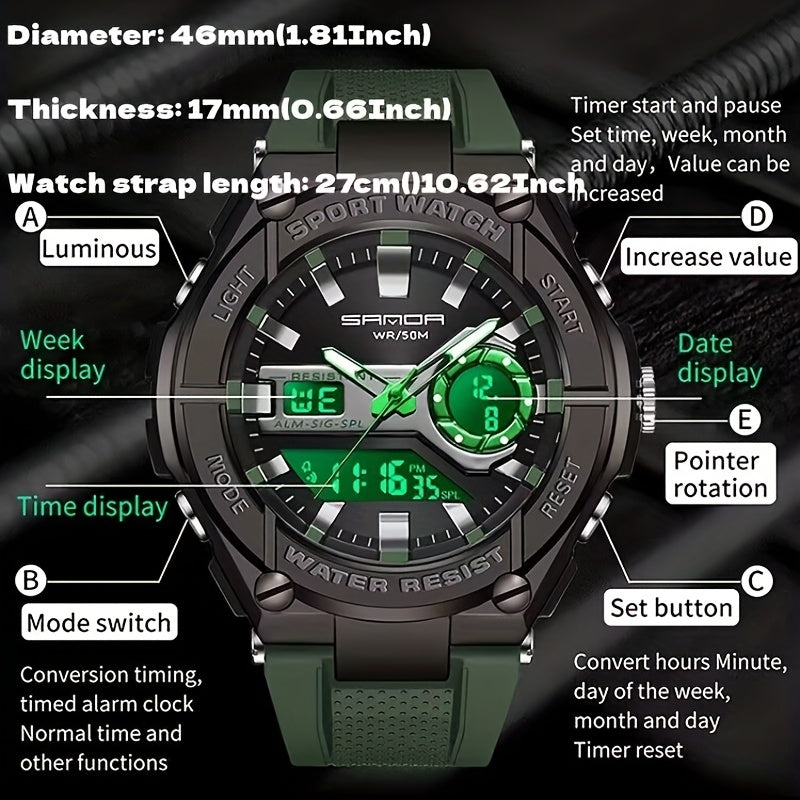 SANDA Waterproof Sports Watch Army Green