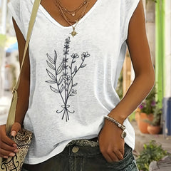 Plant Print V-neck Tank Top Sleeveless Casual Summer Women's Clothing