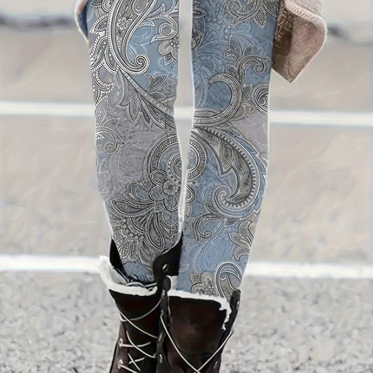 Boho Leggings Women's Plus Paisley Print High Stretch Skinny Leggings