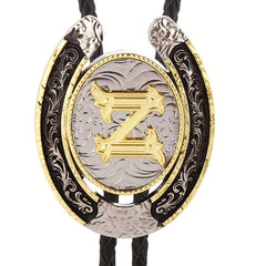 Men's Western Cowboy Golden Initial Letter Bolo Tie