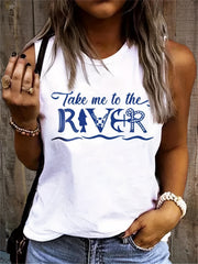 Anchor & Letter Print Tank Top Crew Neck Summer Tank Top