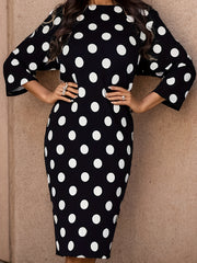 Polka Dot Print Half Sleeve Round Neck Dress