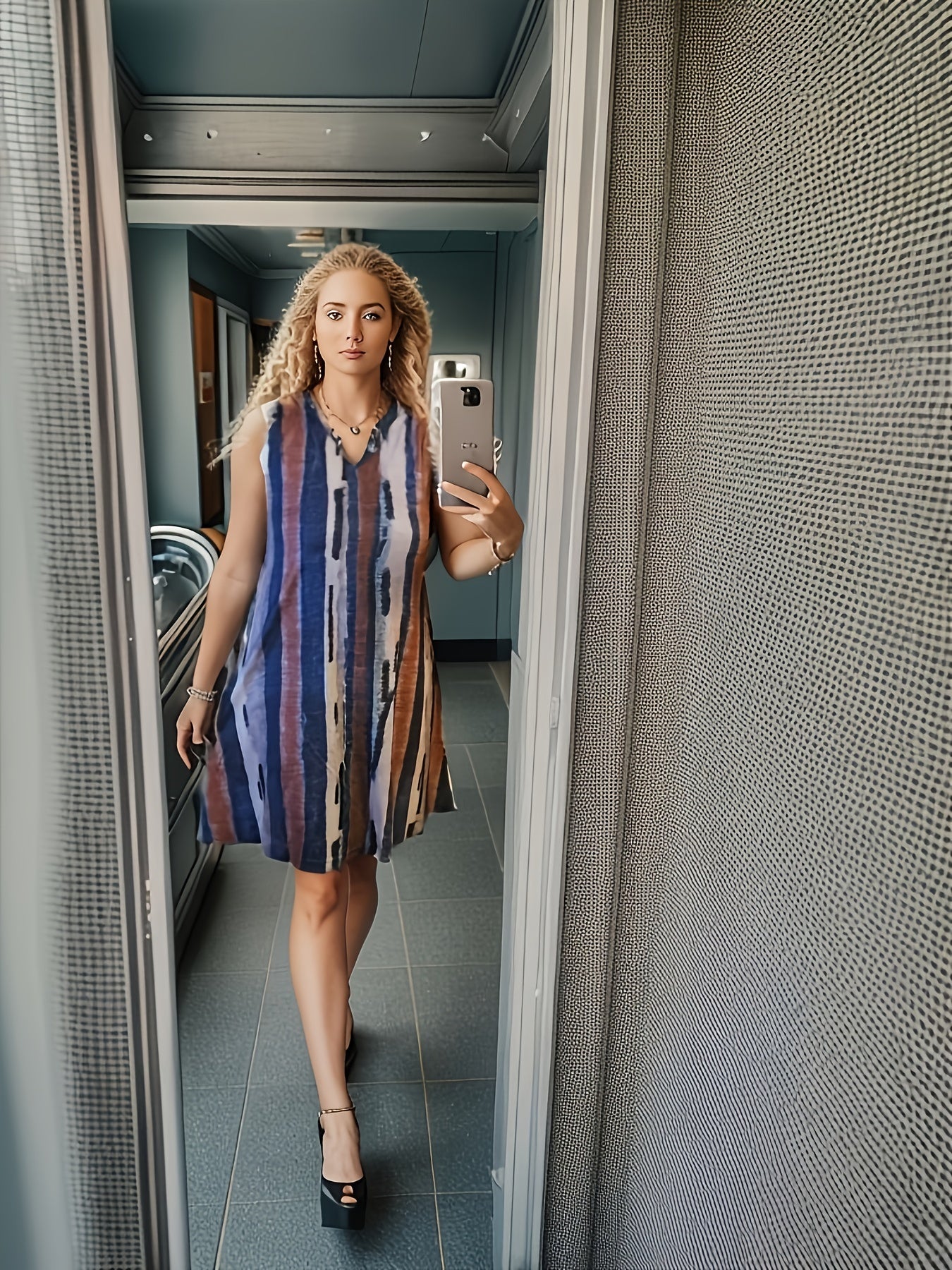 Striped Print Tank Dress Casual Sleeveless Dress Women's Clothing