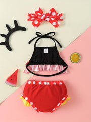 Baby Girls Polka Dot Halter Top & Shorts Swimsuit Headwear Set