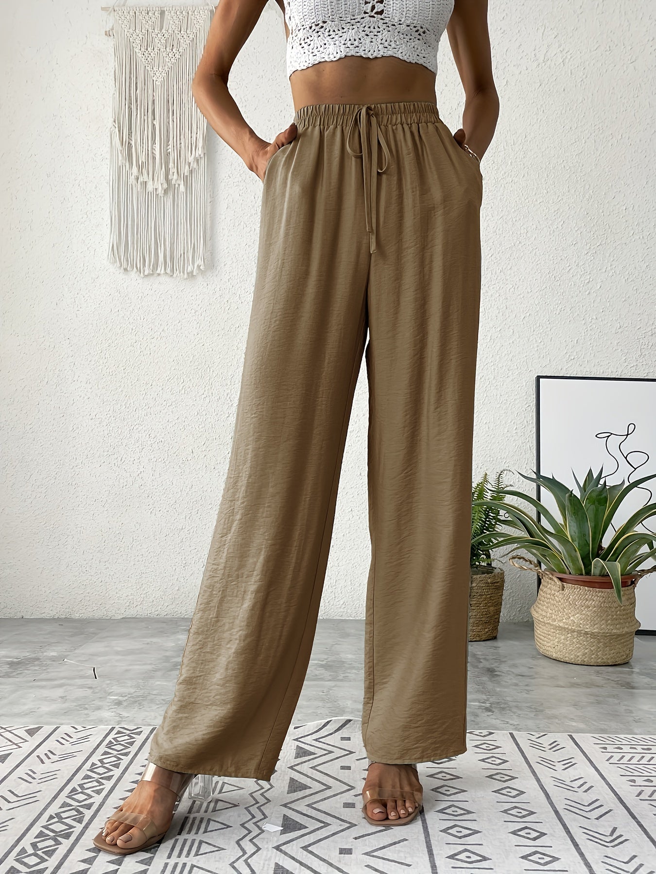 Drawstring Waist Straight Leg Pants Casual Every Pants Women's Clothing