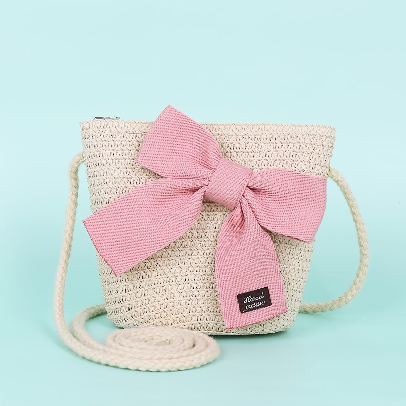 Children Straw Woven Mini Shoulder Bag Small Purse Kids Handbag