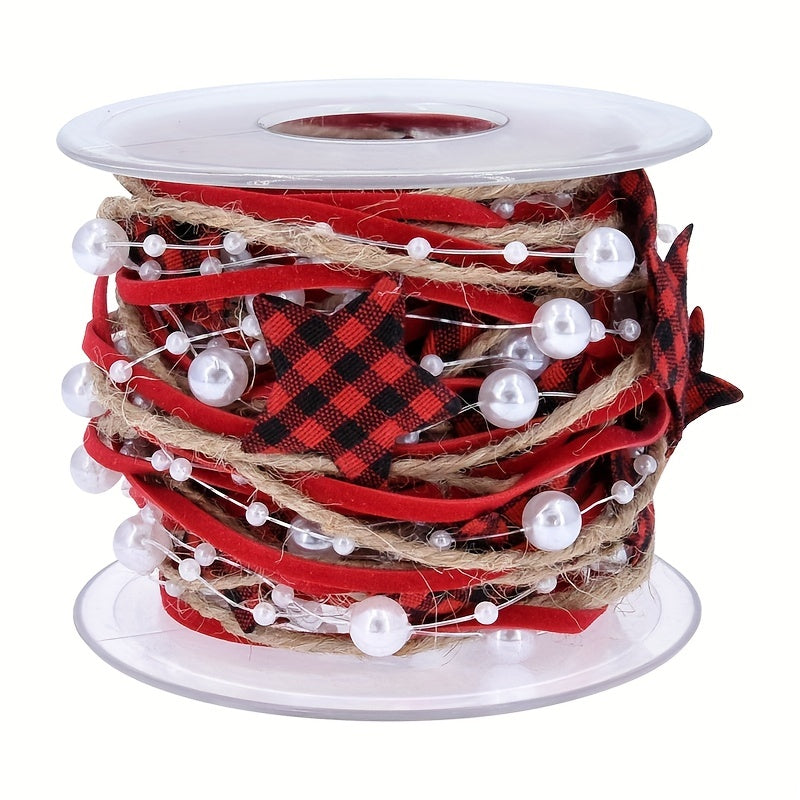 Red & Checkered 5-Point Star Decoration Strip - Christmas Tree DIY Ribbon